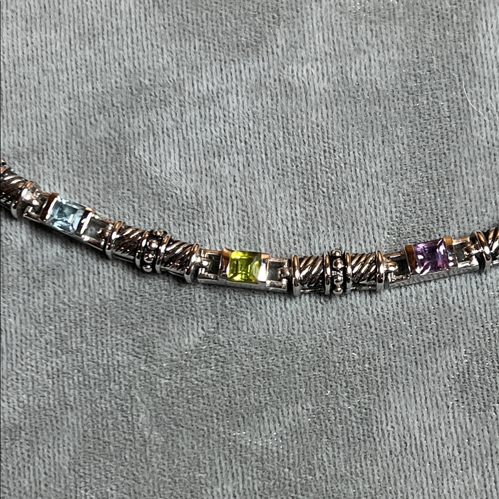 Tennis bracelet with multi color faceted gems, Silver 925, double safety clasp - Picture 13 of 16